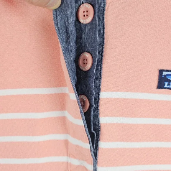 LL Bean Rugby Henley Coral Pink Long Sleeve Shirt Womens Medium Preppy Retro - Picture 8 of 16